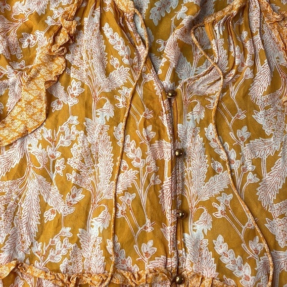 Anthropologie Mia Tiered Ruffle Tunic, Orange and Cream Floral, Button Up sz Med - Picture 8 of 14